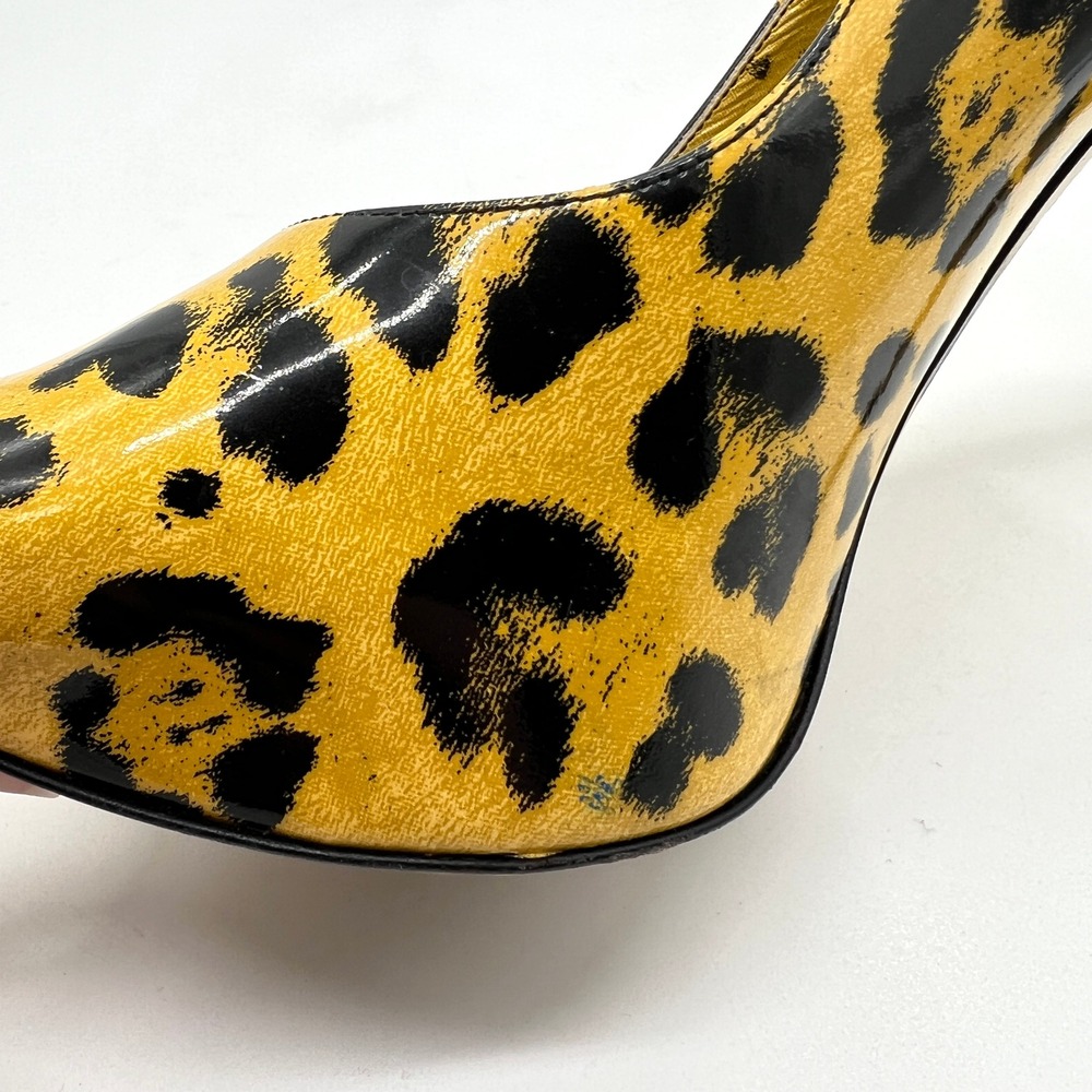 DOLCE & GABBANA Yellow Leopard Peep Toe Platform Pump 9.5 Black Animal Stiletto - Picture 14 of 16
